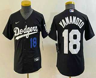Youth Los Angeles Dodgers #18 Yoshinobu Yamamoto Number Black Turn Back The Clock Stitched Cool Base Jersey1->mlb youth jerseys->MLB Jersey